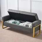 adochr 57" Storage Bench, Linen Upholstered Ottoman with Storage, Large End of Bed Bench with Metal Legs & Button-Tufted,500 lb Capacity, for Living Room, Bedroom, Entryway, Dark Grey