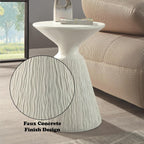 φ16 Natural White Finish Fiber Concrete Accent Table, Round Side Table for Living Room, Engineered Stone Pedestal End Table for Bedroom Small Space, No Assembly Request - White