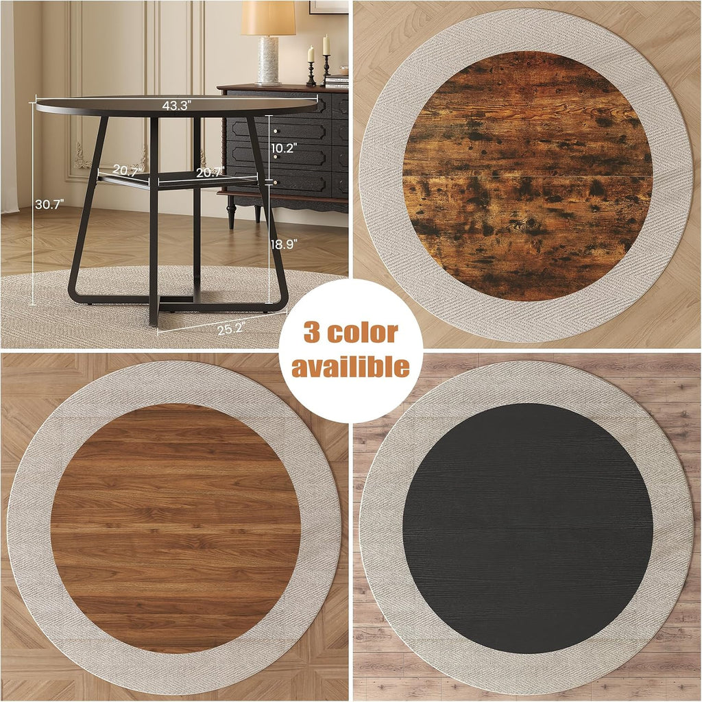 Bigbiglife 43.3" Dining Table for 4, Round Kitchen Table with Storage, Space Saving Circle Dinner Table, Farmhouse Kitchen & Dining Room Tables with Metal Legs for Dining Room (Black)