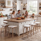 HNY 26" Swivel Bar Stools Set of 4, Backless Counter Height Bar Stools with Removable Linen Cushion, 360° Swivel Wooden Saddle Stools with Footrest for Kitchen Island, Home Bar & Small Spaces