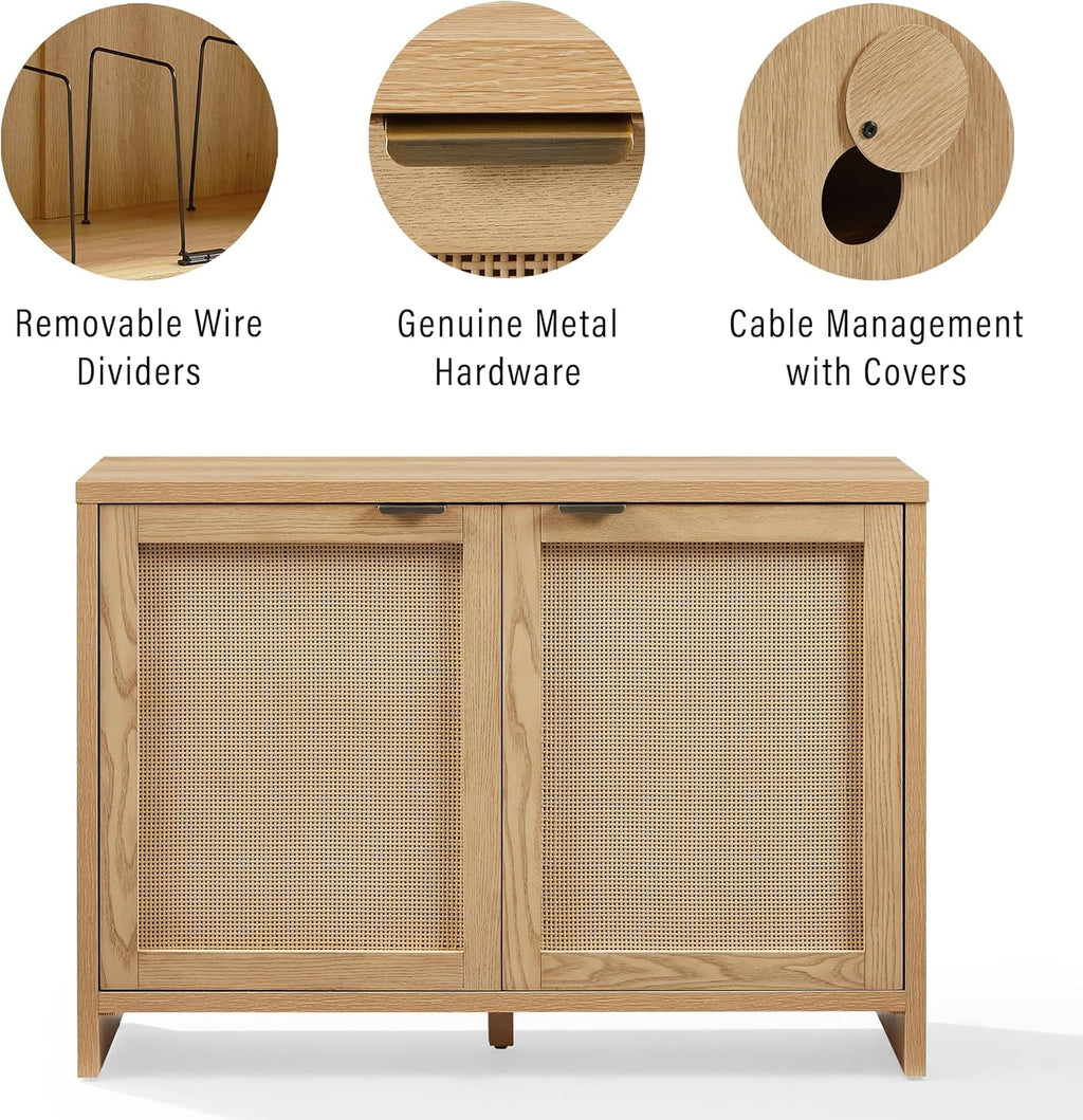 Crosley Furniture Kenji Record Player Cabinet with Vinyl Storage, Media Stand, Modern Home Organizer, Ash