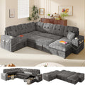 Modular Sectional Sleeper Sofa with Pull Out Bed, 108 Inch U Shaped 7 Seat Couches for Living Room, Chenille Fabric Cloud Couch Bed with Storage & Reclining Backrest, USB Charging, Grey