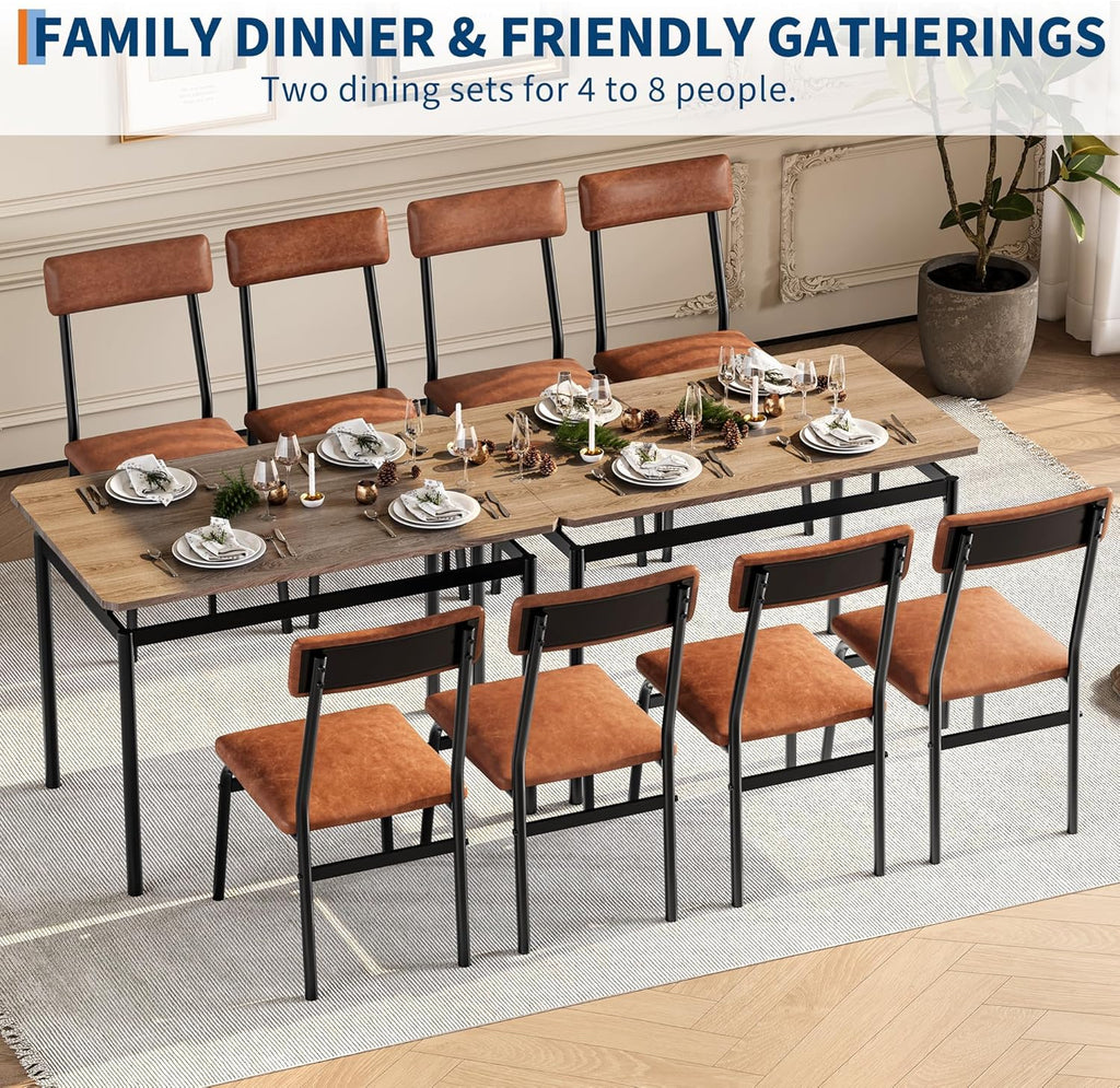 Garvee Dining Table Set for 4, 5 Piece Wooden Dining Table and Chairs, 4 PU Upholstered Chair, Modern Metal Frame Dinette Set for Dining Room, Home Dinner, Party, Apartment, Brown