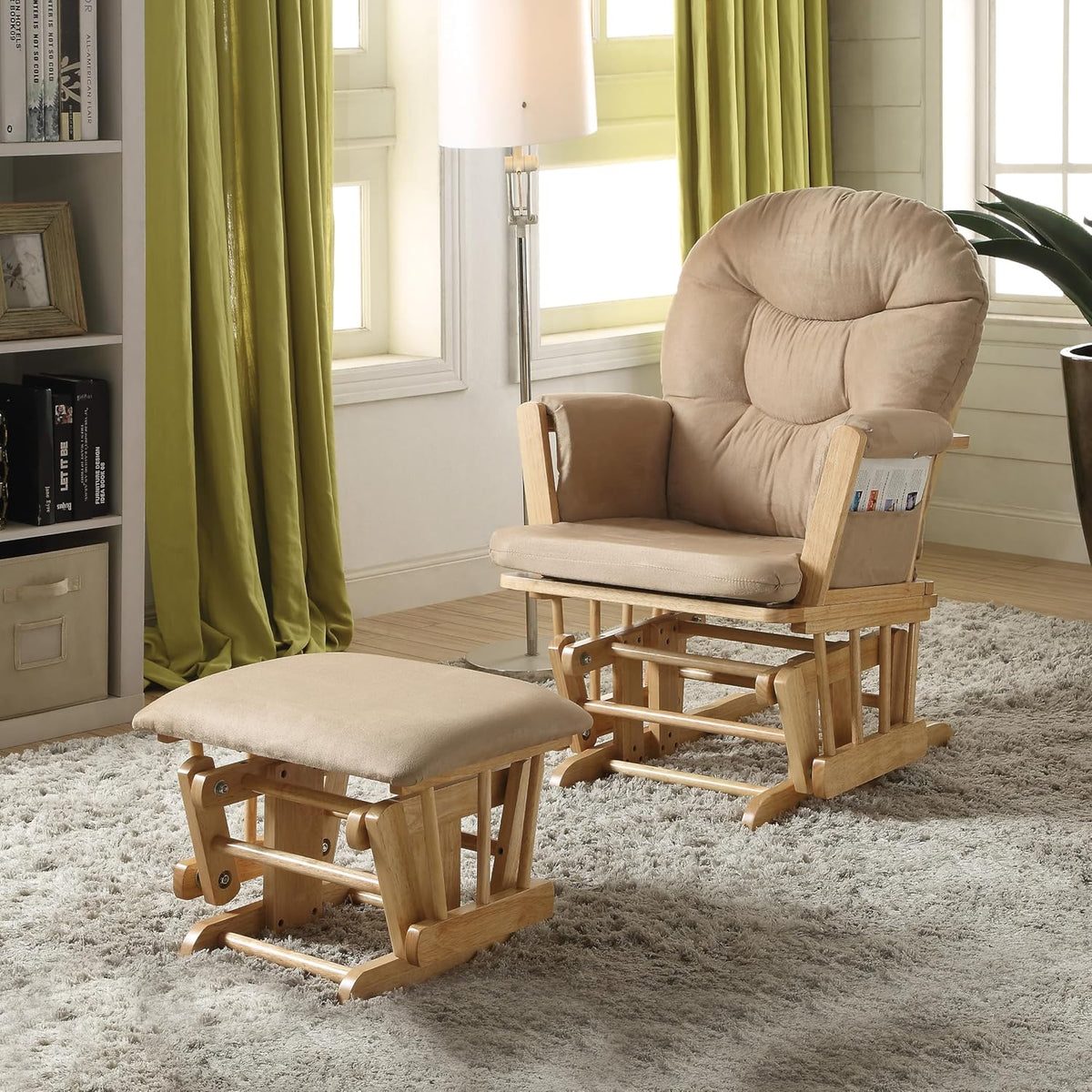 Taupe and Natural Oak 2 Pcs Glider Chair and Ottoman Set