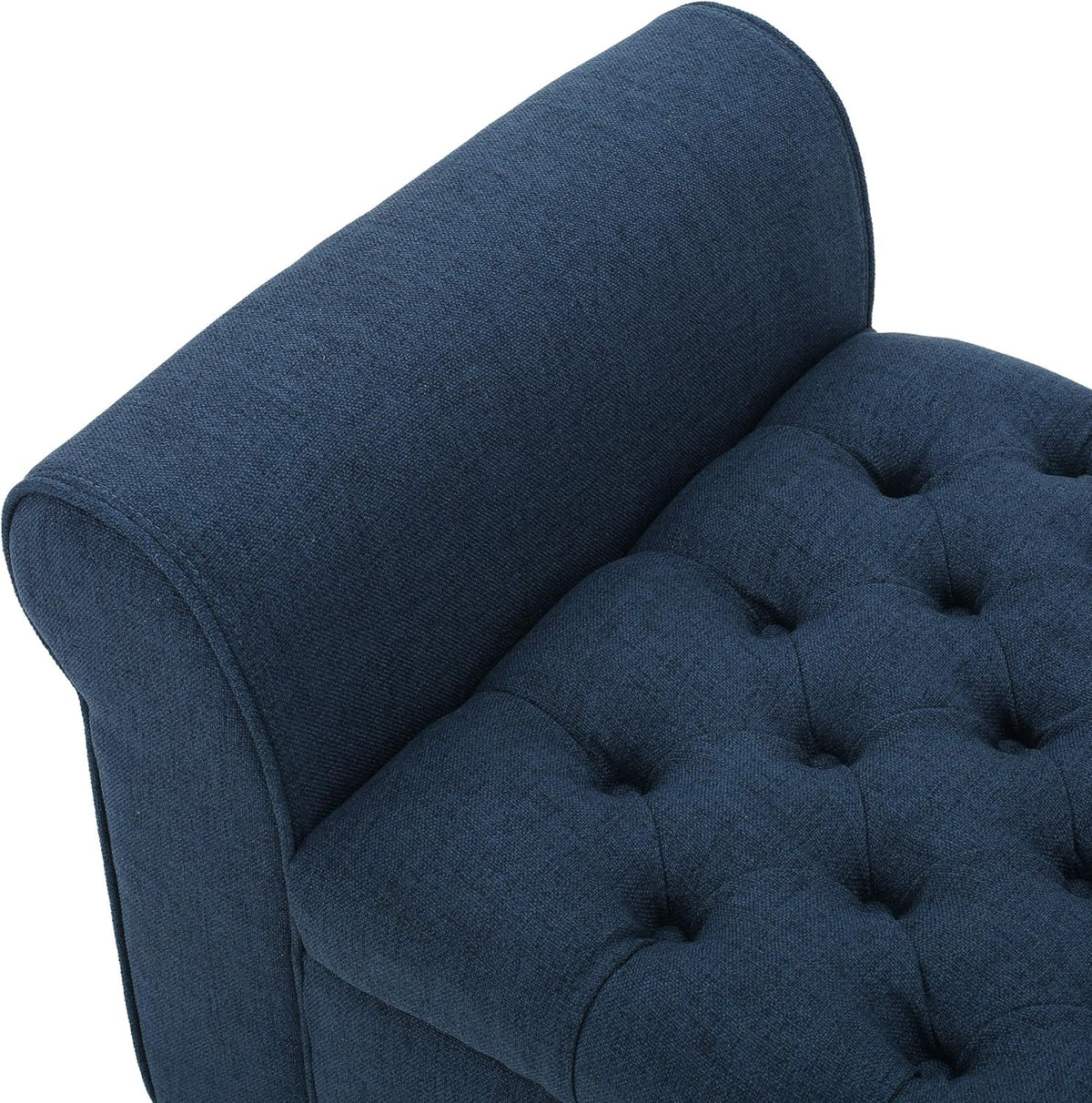 ‎GDF Studio Keiko Fabric Armed Storage Bench, Dark Blue, Dimensions: 19.75”D x 50.00”W x 20.5”H