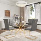 AF ARTISAN FURNITURE 5 Piece Round Glass Dining Table Set, Gold Glass Kitchen Table Set for 4 Modern Table Set with 4 Grey PU Upholstered Dining Chairs, for Small Space, Breakfast Nook