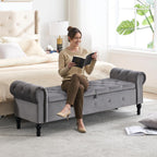 Storage Bench 67" Velvet End of Bed Benches Dark Grey | King Size Storage Bench for Bedroom with Rolled Arms Tufted Ottoman Benches Upholstered Bench for Living Room Entryway