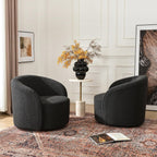 KINWELL 34" W Swivel Barrel Chair Set of 2, Mid Century Modern Round Upholstered Boucle Swivel Accent Chairs, No Assembly Sofa Chair for Living Room Bedroom Reading, Black