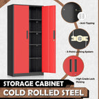 INTERGRAET Metal Storage Cabinet with Adjustable Shelves, Garage Storage Cabinets with Doors and Shelves, File Cabinets for Home Office, Kitchen Pantry Cabinet, 72''H, Black Red