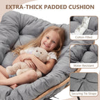 Outdoor Rocking Chair with Thick Cushion, Comfy Rattan Rocker Egg Chair Indoor with Straps, Patio Rocking Chair 450lbs for Garden, Balcony, Lawn, Backyard, Living Room, Bedroom
