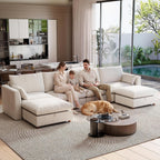 Ihanherry 152" Oversized Modular Sectional Sofa, Modern U Shaped Cloud Couch with 2 Storage Ottoman, 6-Seat Comfy Chenille Deep Seat Sofa with 2 Pillows for Living Room, Beige