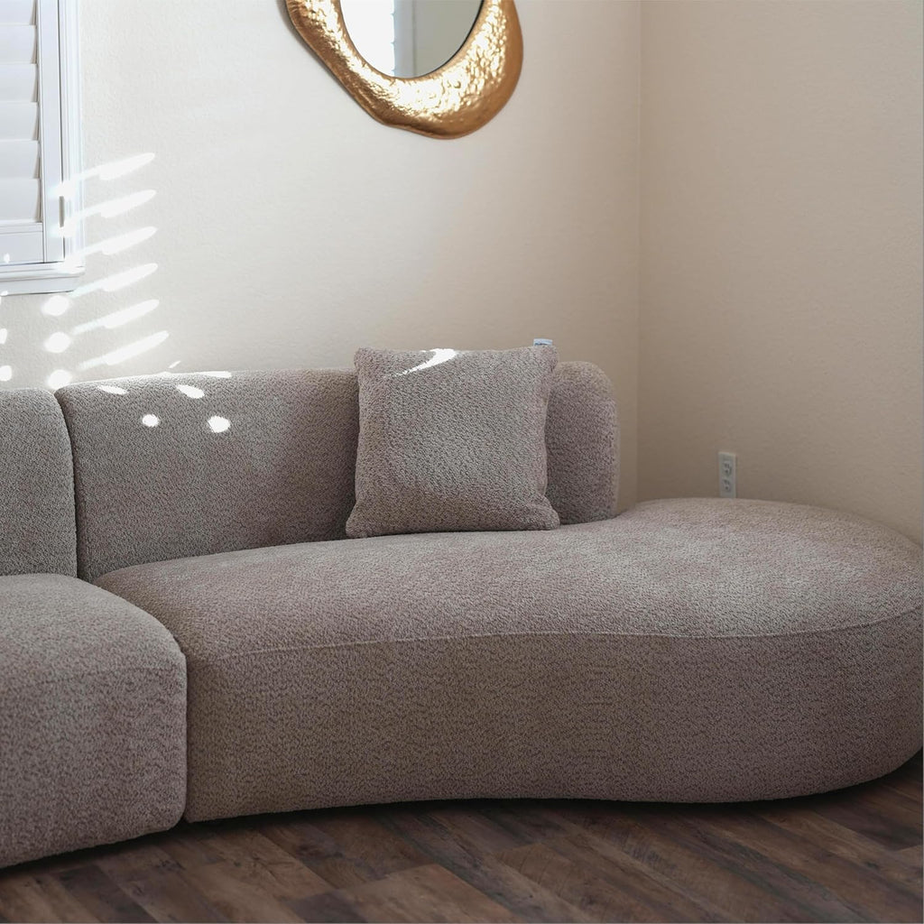 Acanva Modern Curved Sectional Living Room Couch, Minimalist Comfy Boucle Fabric Modular Sofa for Apartment, Home Office, 114" W Right Hand Facing, Light Coffee