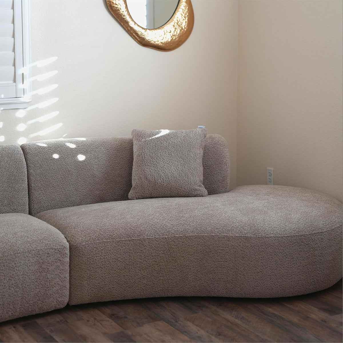Acanva Modern Curved Sectional Living Room Couch, Minimalist Comfy Boucle Fabric Modular Sofa for Apartment, Home Office, 114" W Right Hand Facing, Light Coffee