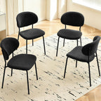Homedot Modern Kitchen Dining Chairs Black Set of 4, Upholstered Boucle Round Bedroom Reception Side Chairs with Ergonomic Backrest for Apartment, Dining Room, Living Room, Dining Hall