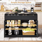 DynJest Kitchen Island with Storage, 47.2" Large Faux Marble Countertop Kitchen Island with 2 Drawers and Adjustable Shelves, Coffee Bar Station, Beveled Edge Door Cabinet, Black Tabletop + Black