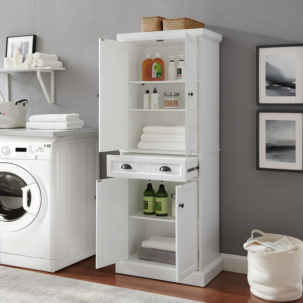 Crosley Furniture Shoreline Coastal Pantry Storage Cabinet with Shelves, Kitchen, Dining, or Laundry Room, White