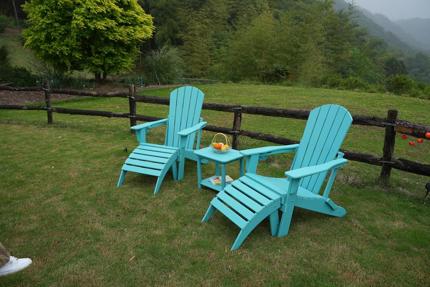 nevilywood HDPE Folding Ottoman - Adirondack Chair Footrest – Weather Resistant, Wood-Grain, Low-Maintenance-, Garden Patio Porch – Black