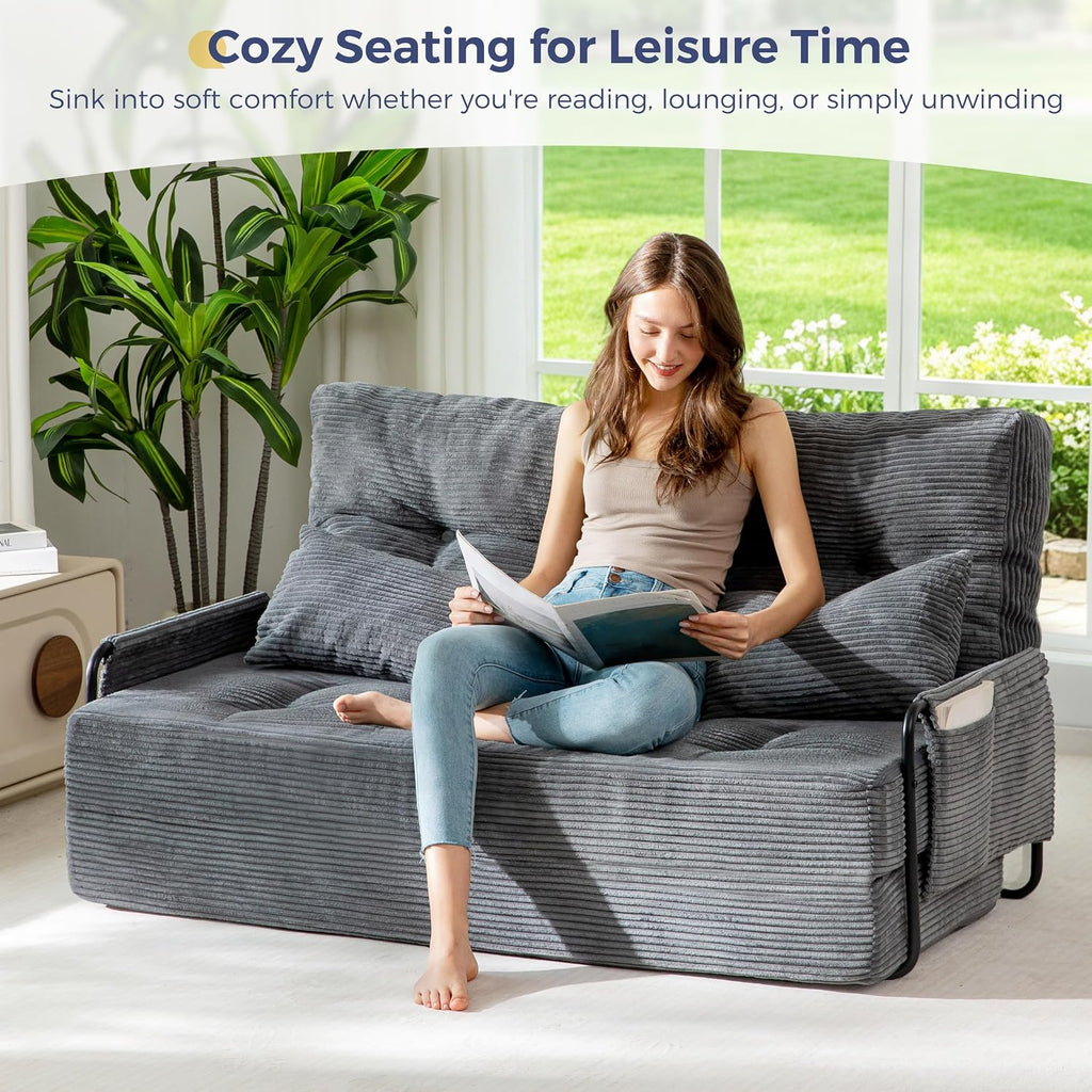 MAXYOYO Adjustable Folding Sofa Bed Couch with 2 Pillows, Dark Grey | Multi-Functional Bean Bag Bed, 5-Position Foldable Lazy Floor Sofa Bed with Armrest, Versatile Floor Seating for Reading