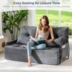 MAXYOYO Adjustable Folding Sofa Bed Couch with 2 Pillows, Dark Grey | Multi-Functional Bean Bag Bed, 5-Position Foldable Lazy Floor Sofa Bed with Armrest, Versatile Floor Seating for Reading
