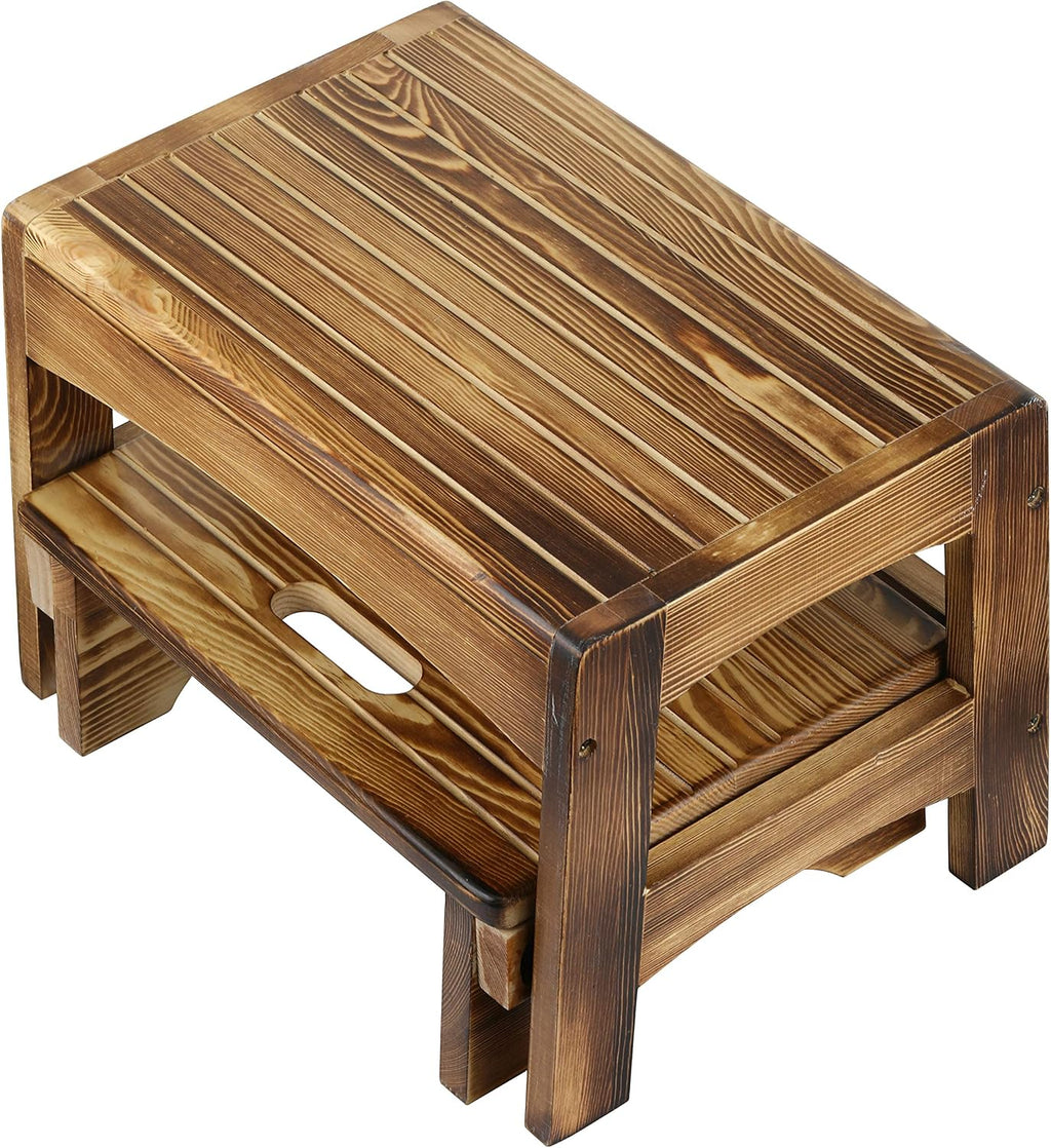 URFORESTIC Handcrafted Solid Wood Bed Step Stool-Foot Stool Kitchen Stools Bed Steps Small Step Ladder Bathroom Stools (Burned)