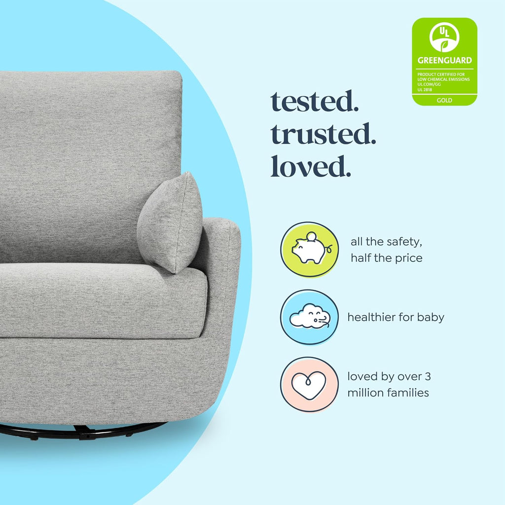 Davinci Juno Swivel Glider, GREENGUARD Gold Certified, Frost Grey | FSC & CertiPUR-US Certified Glider w/ 360° Swivel & Metal Base - Spacious Seating for Extra Comfort - Fully Assembled