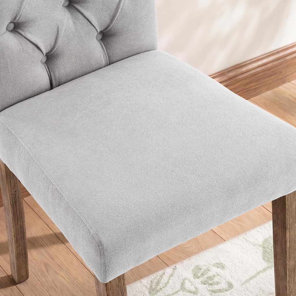 Tufted Upholstered Parsons Dining Chair Set Fabric Diner Accent Stylish Modern Kitchen Living Room with Button Sturdy Solid Wood Legs, 6-Pack