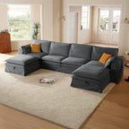162" Washable Oversized Modular Sectional Sofa Couches for Living Room,Grey | Waterproof Performance Fabric, Cloud Couch Sectional with Fully Removable Cover, 4-Seater with 2 Storage Ottoman, U-Shaped