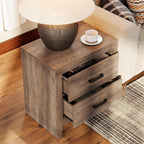 WAMPAT End Table with 2 Large Drawers, Wooden Side Table with Storage, Farmhouse Nightstand for Bedroom and Living Room, Brown