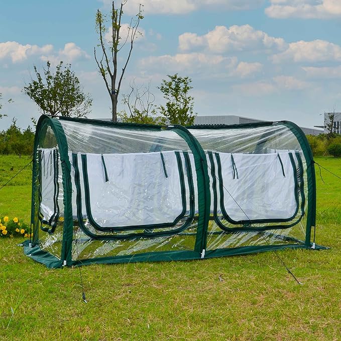 Poray Pop Up Tunnel Greenhouse Tent,Portable 78.8''Long Greenhouse Gardening Flower House ,Plant Sunshine Room with PVC Cover for Protecting Plant from Cold Frost & Birds Insects with Zipper up Mesh