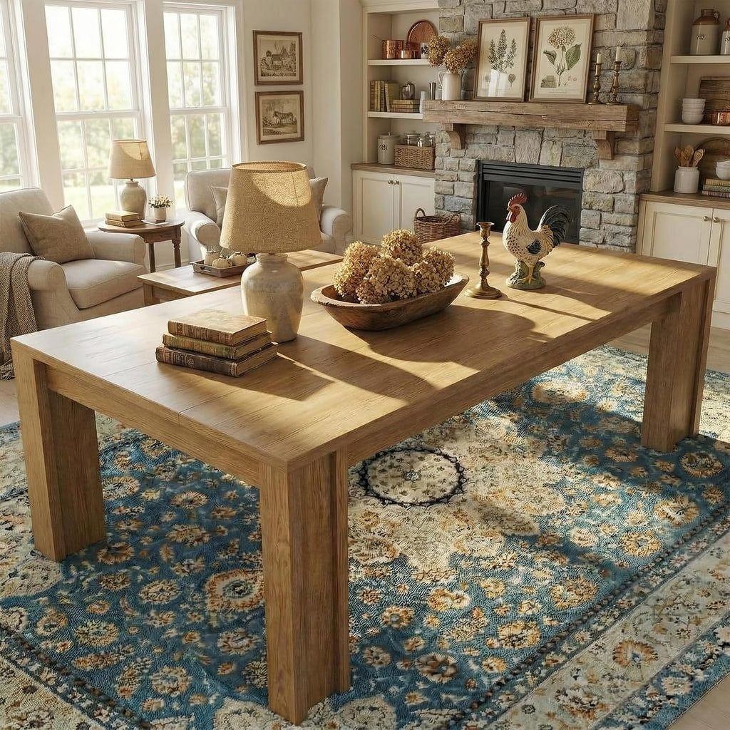 GarveeHome 71" Long Dining Table for 6-8, Farmhouse Rectangular Wood Kitchen Table with Wide H-Legs & Thick Top, Sturdy Wood Strip Frame, Dining Room Table for Dinner, Apartment, Kitchen, Natural