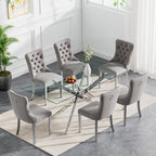 61" Rectangle Glass Dining Table for 4-6, Luxury Kitchen Table with Tempered Glass Top and Silver Metal Cross Legs, Modern Glass Dinner Table for Kitchen Dining Room Small Apartment