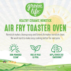 GreenLife Countertop Toaster Oven Air Fryer Stainless Steel, Healthy Ceramic Nonstick, PFAS and PFOA-Free, Tray & Basket, Bake, Broil, Reheat, Adjustable Temp & Time Control, Auto Shutoff, Turquoise