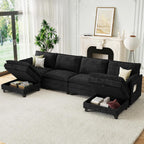 140" U-Shaped Modern Modular Sectional Sofa, Chenille Cloud Couch with Storage Ottoman, Deep Seat Couches with Side Pocket for Living Room, Bedroom and Apartment, Dark Grey