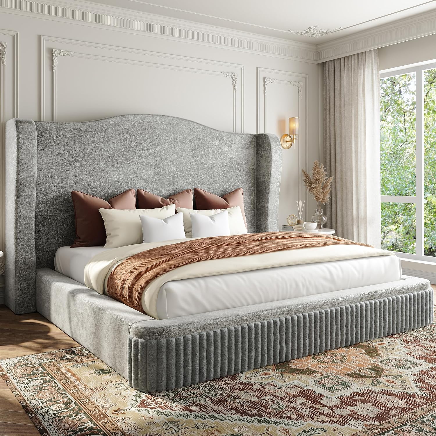 Homkdom 49" Cloud Bed Frame King Size with Tall Wingback Headboard