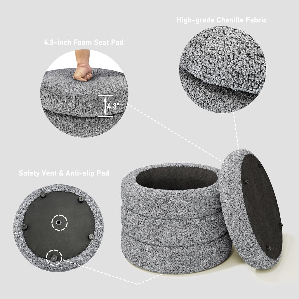 allamazing Storage Ottoman, Round Ottoman with Storage, Vanity Stool Foot Rest with Removable Lid, Round Boucle Upholstered for Living Room Pouf Footstool