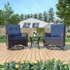 Kurapika 3 Pieces Patio Furniture Set Outdoor Swivel Gliders Rocker, Wicker Patio Bistro Set, Rattan Rocking Chair with Tempered Glass Side Table and Thickened Cushions (Navy Blue)