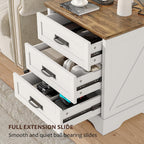Whalefall 3 Drawers Farmhouse Nightstand with Charging Station, White | 22'' Wide Bedside Table for Bedroom, Large End Table with Storage for Living Room, Wooden Pedestal