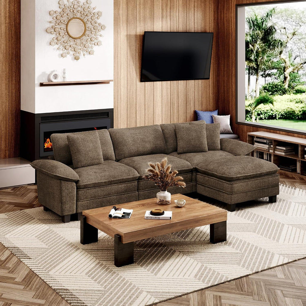 MIXPATIO 124" 4-Seat L Shaped Modular Sectional Sofa,Chenille Taupe | Modern Sectional Couches for Living Room, Wider Armrest and Deep Seat, Comfy Cloud Sofa, Soft Chenille Furniture