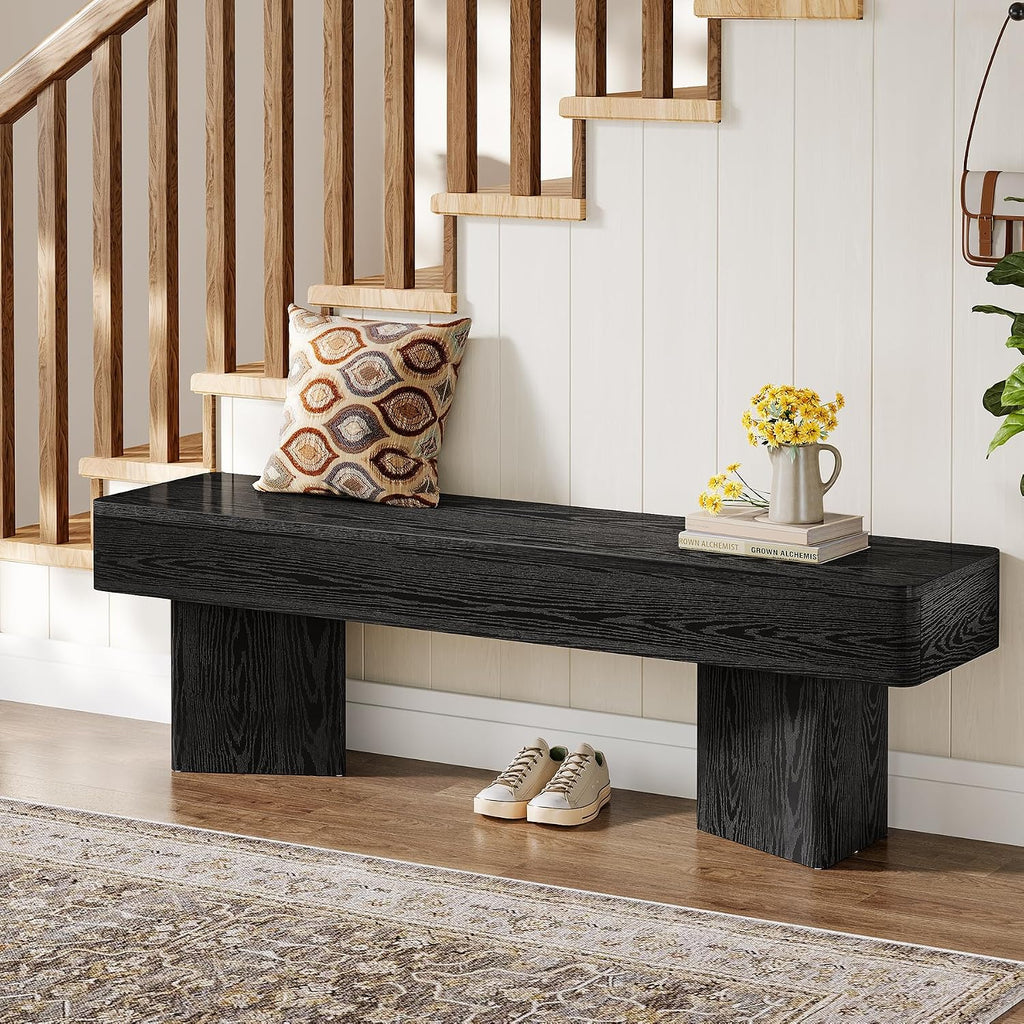 Tribesigns Black Entryway Bench, 47.24" Modern Shoe Bench with Sturdy Bases, Wooden Indoor Bench for Entry Way, Living Room, Bedroom