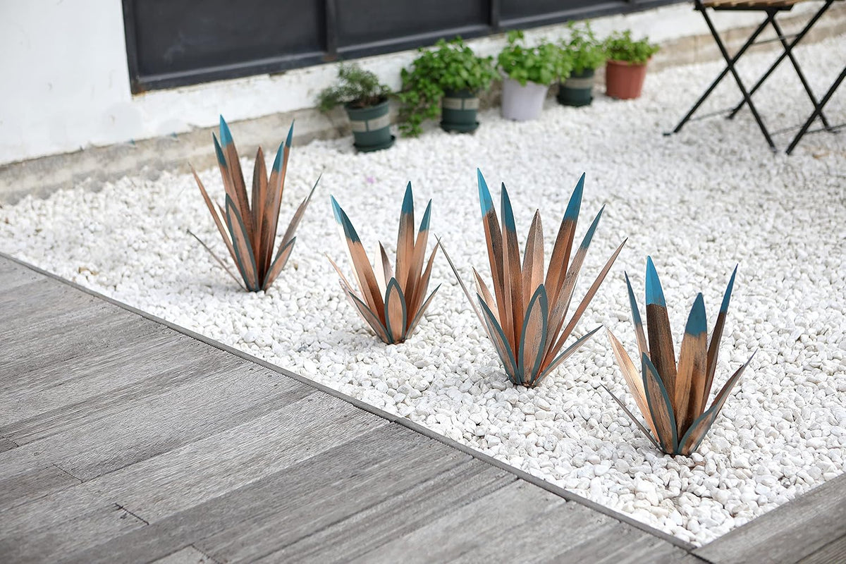 Homight Metal Agave Plants Outdoor Decor Mexican Yard Art Plants Garden Decor for Outside Metal Art Flowers Gifts for Butterflies Bees Birds for Gifts (1 Big)