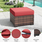Amopatio 2 Pieces Outdoor Ottoman for Patio, Foot Rest for Couch, All Weather Outdoor Patio Footstool Rattan Patio Ottoman with 4" Thick Removable Cushion (Burgundy)