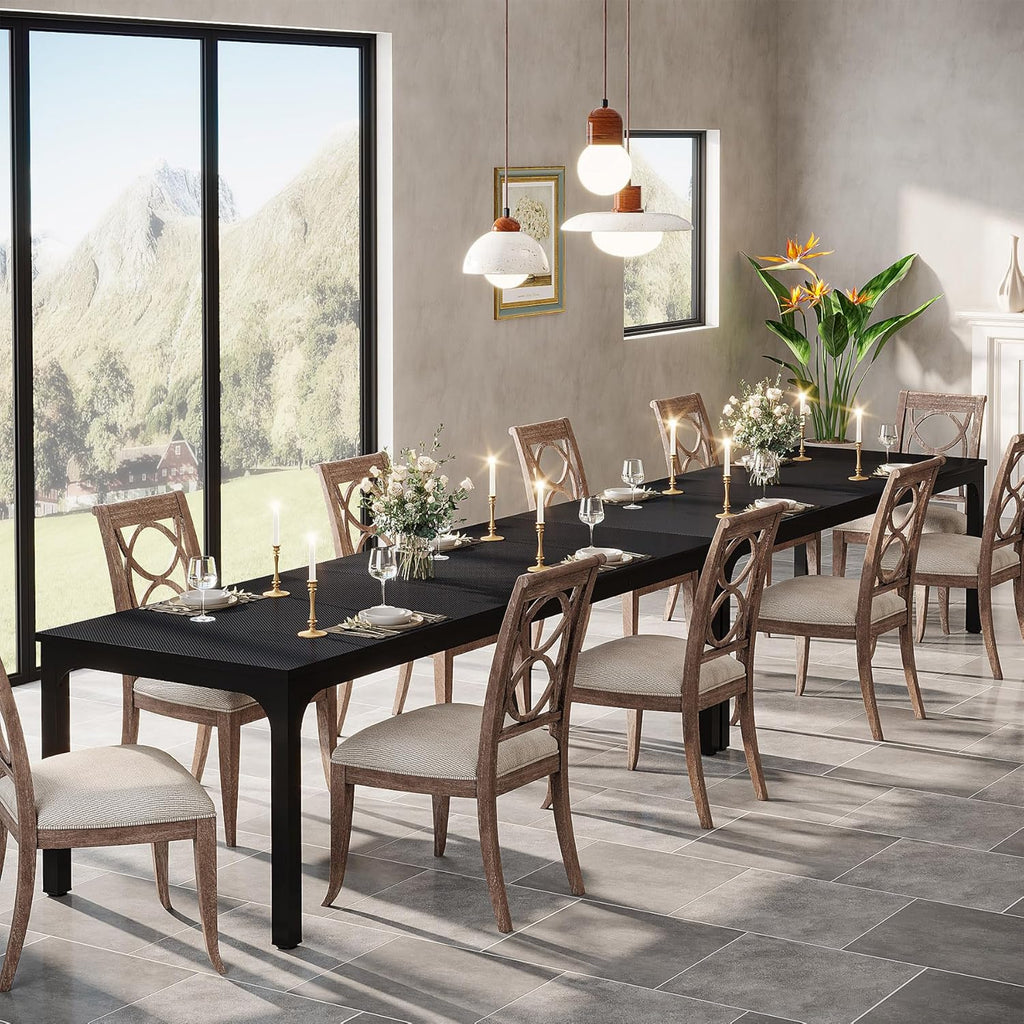 Tribesigns 78.7 Inches Long Dining Table for 6-8 Person, Large Industrial Rectangle Wood Dining Table, Rustic Narrow Dinner Table with Heavy Duty Metal Legs (Only Table) (Black)