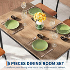 Garvee Dining Table Set for 4, 5 Piece Wooden Dining Table and Chairs, 4 PU Upholstered Chair, Modern Metal Frame Dinette Set for Dining Room, Home Dinner, Party, Apartment, Brown