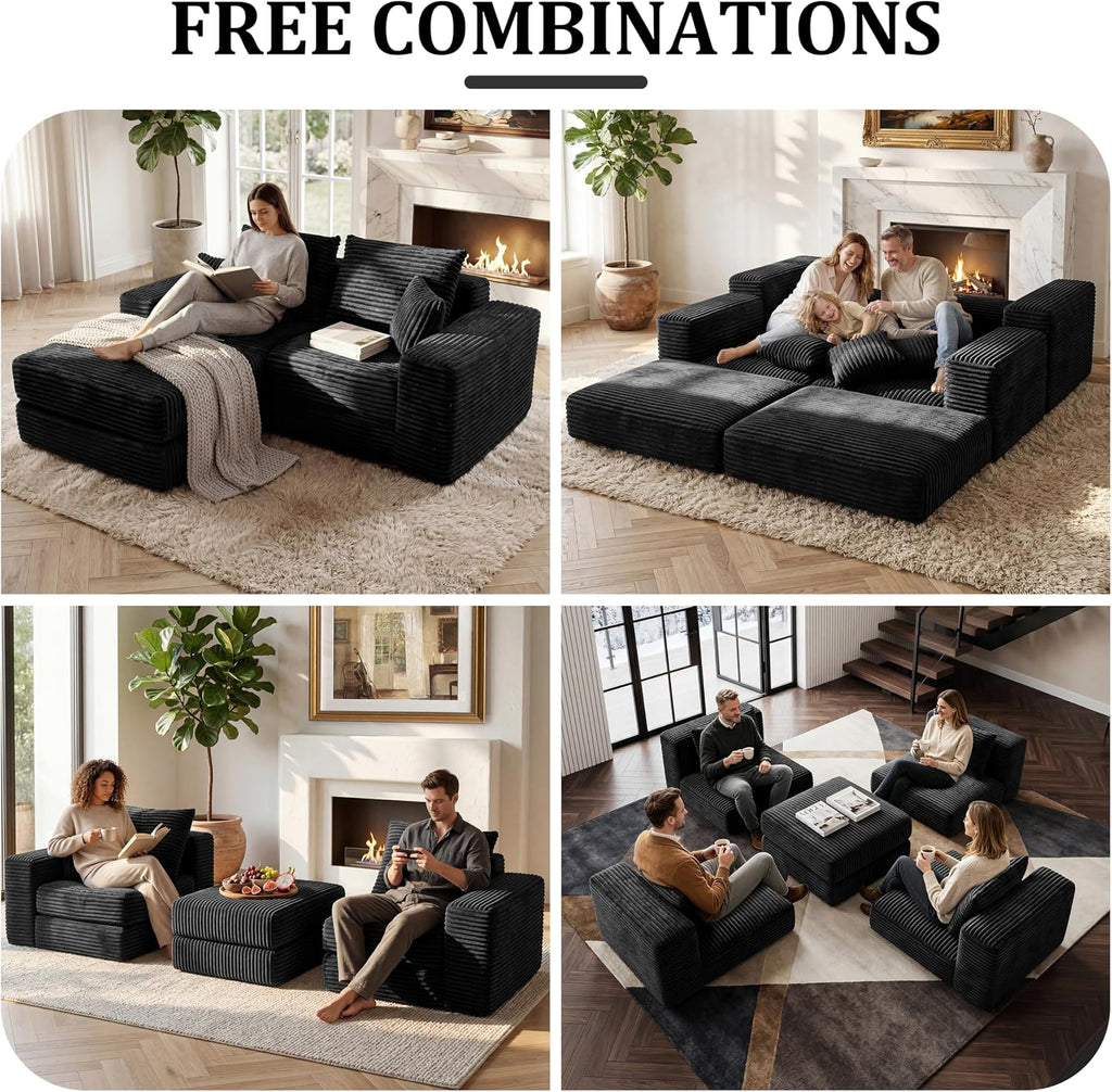 Cloud Modular Sectional Sofa, Comfy Couch with Non Slip Base, Modern L-Shaped Couch with Chaise, Customizable Sleeper Sofa for Living Spaces, No Assembly & Deep Seat (Black)