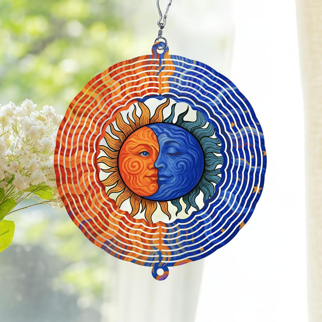 Personalized Sun & Lunar Wind Spinner 3D Stainless Steel, Sun Garden Spinner Hanging Outdoor Decor, Wind Spinners Outdoor, Custom Gift for Grandmother, Mom, Wife