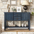 46'' Solid Wood Console Table Sideboard with 2 Drawers and Cabinets and Bottom Shelf, Retro Style Storage Dining Buffet Server Cabinet, for Living Room Kitchen Dining Room (Navy Blue-01)