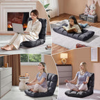 Yaheetech 14-Position Folding Floor Chair with Adjustable Back Support Gray | Velvet Floor Gaming Chair with Thick Foam, Iron Frame Floor Seat, Easy to Store, Lazy Recliner for Yoga Meditation