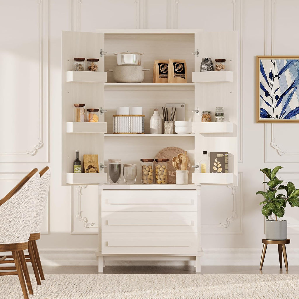 Christopher Knight Home Chenny 70''H Wooden Kitchen Pantry Cabinet, Storage Cabinet with Adjustable Shelves, 6 Door Internal Storage Compartments & 3 Drawers, Freestanding Cupboard Cabinet, White