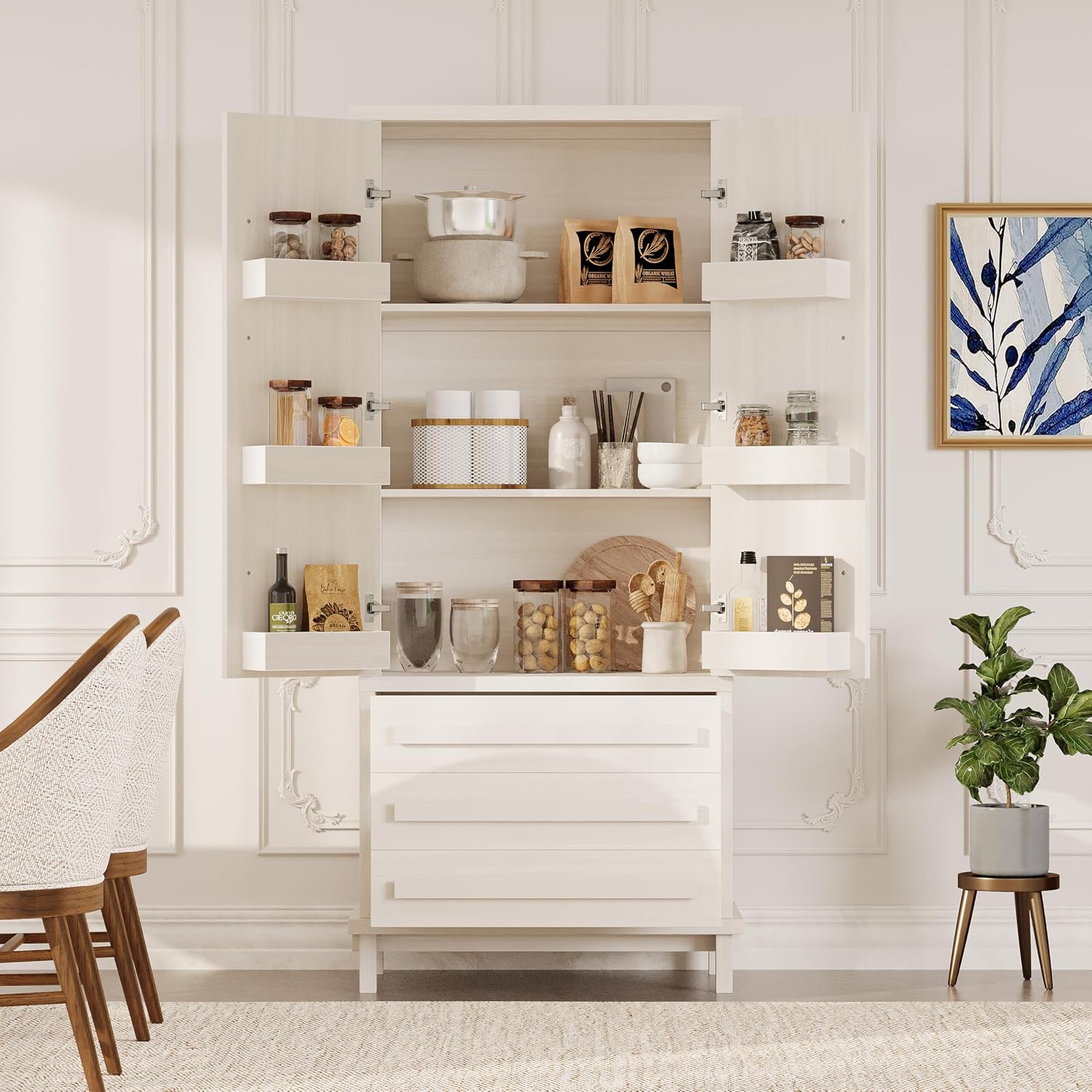 Christopher Knight Home Chenny 70''H Wooden Kitchen Pantry Cabinet, Storage Cabinet with Adjustable Shelves, 6 Door Internal Storage Compartments & 3 Drawers, Freestanding Cupboard Cabinet, White