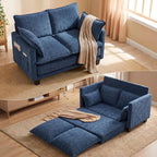 49" Loveseat Sofa Bed, 2 in 1 Convertible Small Sofa Pull Out Couch Bed Chenille Deep 2 Seat Sleeper Twin XL Futon Mattress for Small Spaces Living Room Bedroom Apartment Office, Blue